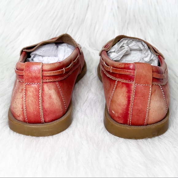 SOLD-Bed Stu Distressed Organic Dyed Ombre Red Boho Leather Slip On Loafers - Picture 6 of 12